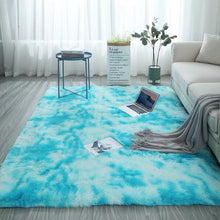 Load image into Gallery viewer, European long hair bedroom carpet bay window bedside mat washable blanket Gradient color living room rug Gray Blue