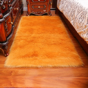 Long Hair Solid Carpet  Living Room Deco Artificial Skin Rectangle Fluffy Mat Pad Anti-Slip Chair Sofa Cover Plain Area Rugs